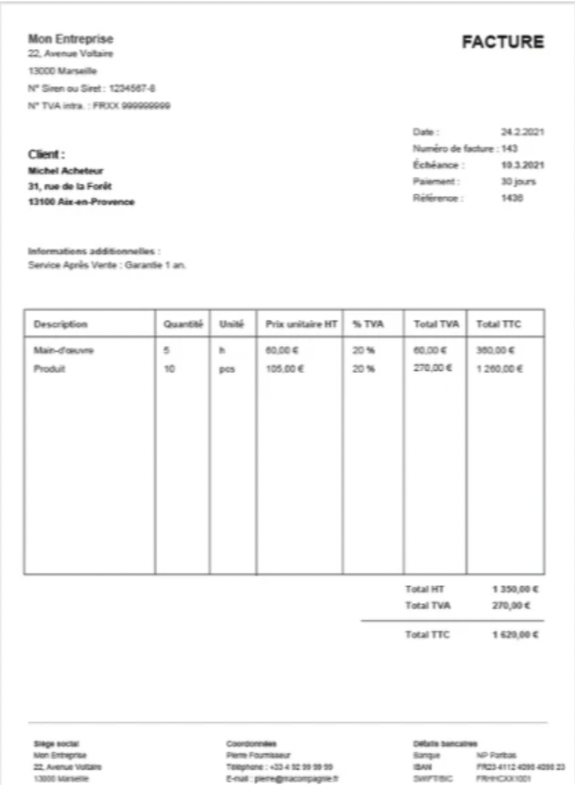 Traduction de facture